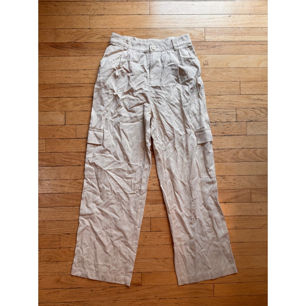 Universal Thread Cream Beige Wide Leg Cargo Pants High Rise Pleated Utility Sz 2